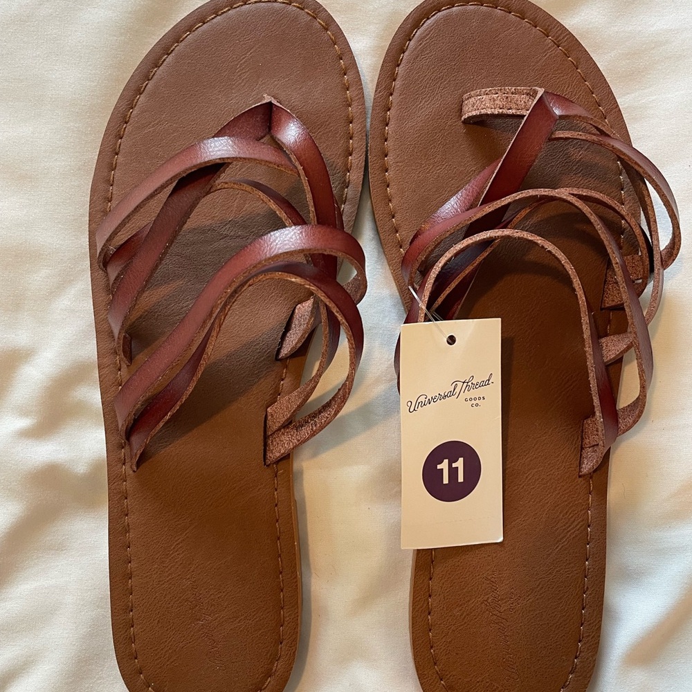 Universal Thread Brown Sandals with Crisscross Straps